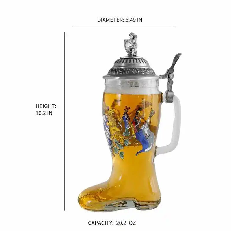 Boccale da birra in vetro Tazza da vino creativa Decorazioni per la casa Tazza da caffè in vetro con manico Stile tedesco di grande capacità con coperchio Tazza da acqua Regalo da uomo