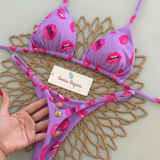 Nuovo bikini da donna con stampa divisa, costumi da bagno, perizoma alla moda, per le vacanze al mare
