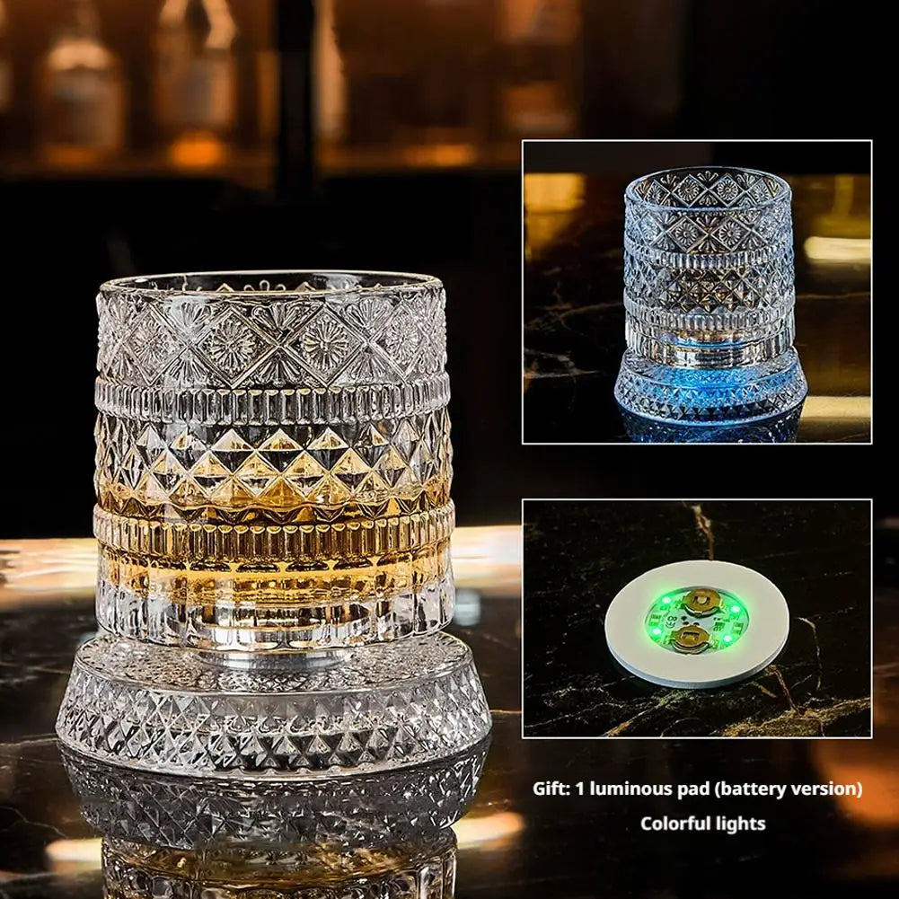 Set di 1 Bicchiere da Whisky Rotante da 260ML, Bicchiere Creativo in Cristallo Premium per Birra, Bicchiere per Liquori con Base, Bicchiere da Vino Dritto con Rilievo