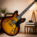 Chitarra Elettrica Sunset 335 con Manico in Palissandro e Corpo in Acero, Design Semi-Hollow per Canto e Accompagnamento Domestico, Spedizione Gratuita