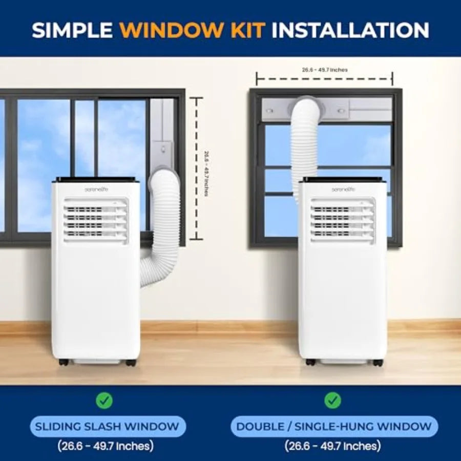 Condizionatore d'aria portatile per uso in camera da letto, scocca in plastica ABS, colore bianco, raffreddamento da 8000 BTU con funzionalità 3-in-1 e basso consumo energetico.