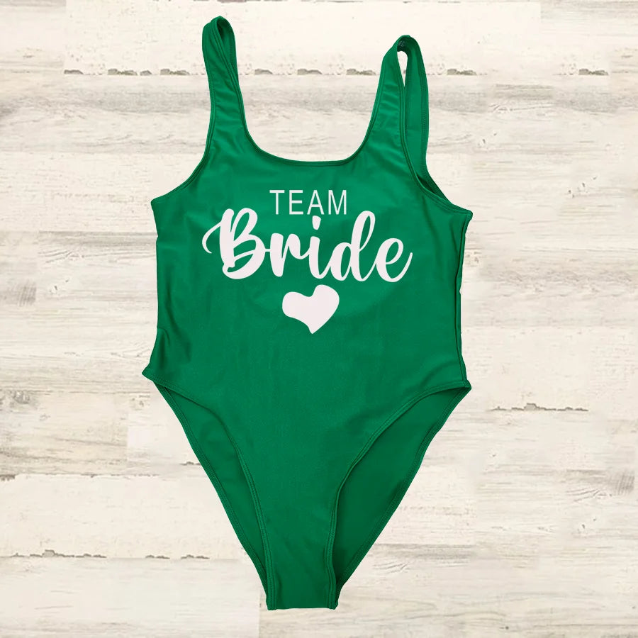 S-3XL costume da bagno intero donna Team Bride Summer Swimwear Higt Cut Low Back costume da bagno addio al celibato costume da bagno Beachwear