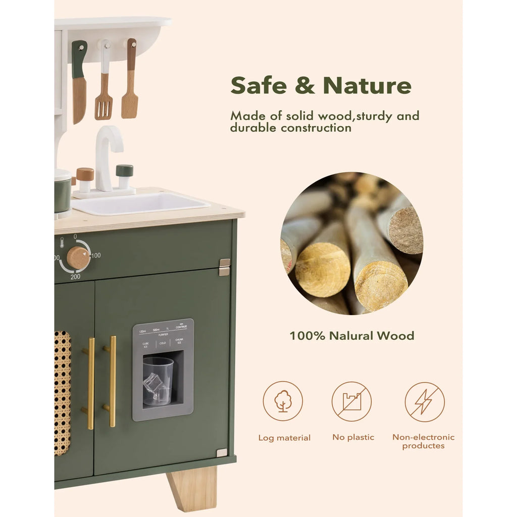 Robotime Robud Set da gioco da cucina per bambini con produttore di ghiaccio Set da gioco di finzione Giocattolo in legno per bambini dai 3 anni in su Verde vintage per bambini piccoli