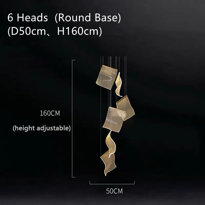 Modern Light Luxury Light Guide LED Long Strip Chandelier Living Room Dining Room Whole House Complete Set Lighting Duplex Rotat