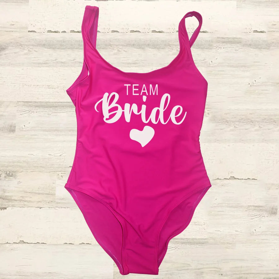 S-3XL costume da bagno intero donna Team Bride Summer Swimwear Higt Cut Low Back costume da bagno addio al celibato costume da bagno Beachwear