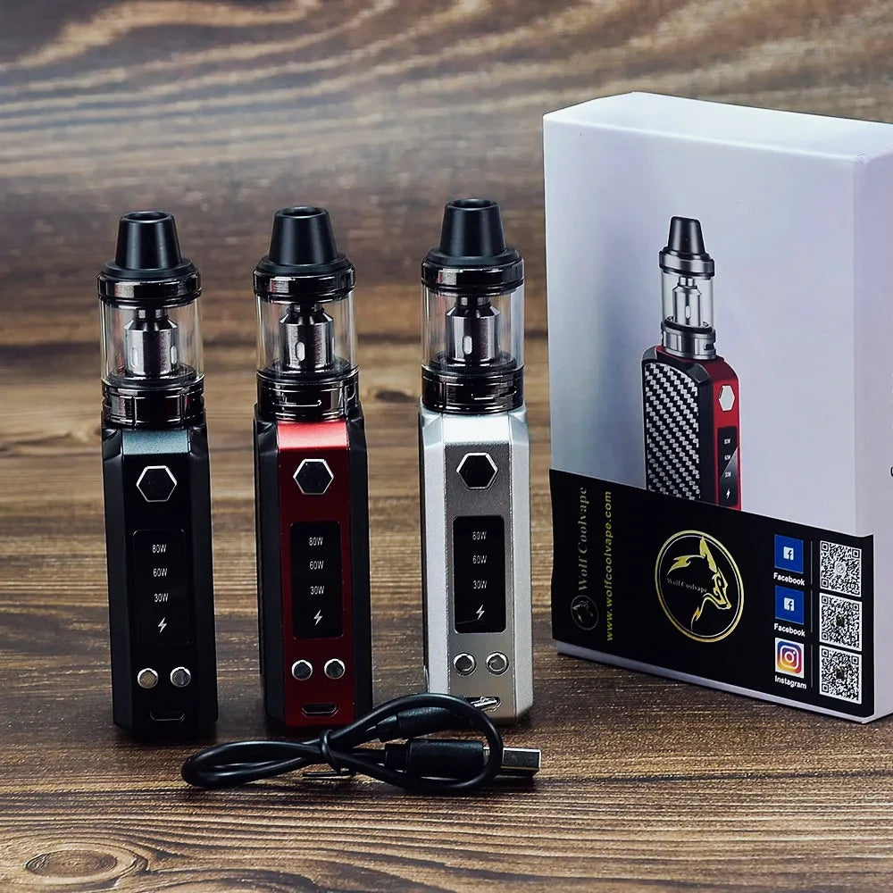 wolfcoolvape Kit scatola Vape Mod da 80 W con batteria da 2200 mAh Display a LED Vaporizzatore Kit iniziale per sigaretta elettronica Penna Vape per vapori