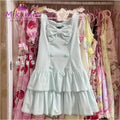 Mikumn giapponese Kawaii Lolita stile cinturino abito Harajuku dolce fiocco rosa stampa a pois mini abito donna ragazza Y2k mini abito da festa