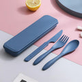 3In1 Set di stoviglie in paglia di grano Set di posate riutilizzabili portatili Coltello Forchetta Cucchiaio Bacchette Scatola di utensili da viaggio Stoviglie da campeggio
