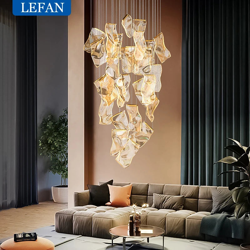 Modern Light Luxury Light Guide LED Long Strip Chandelier Living Room Dining Room Whole House Complete Set Lighting Duplex Rotat