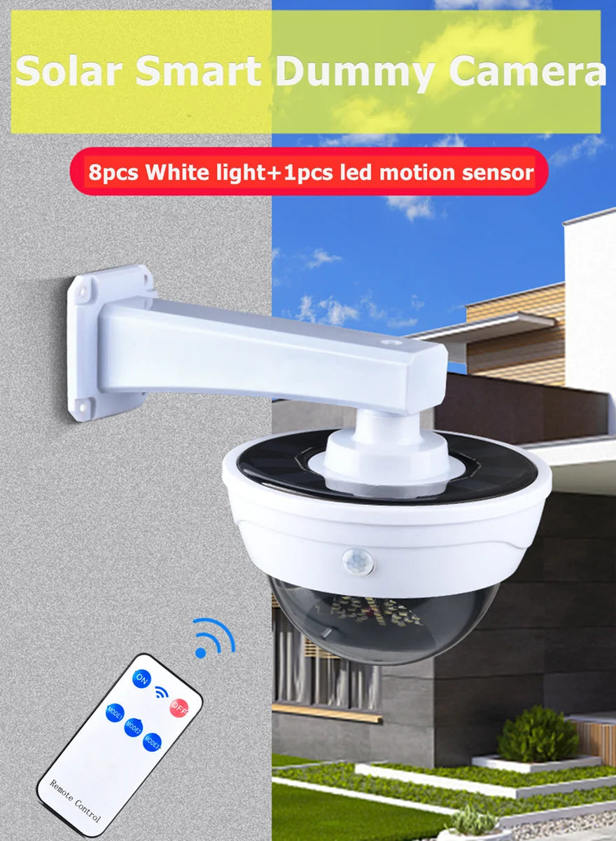 dummy Surveillance fake camera smart outdoor solar battery powered human motion detect flashing light cctv home security cam