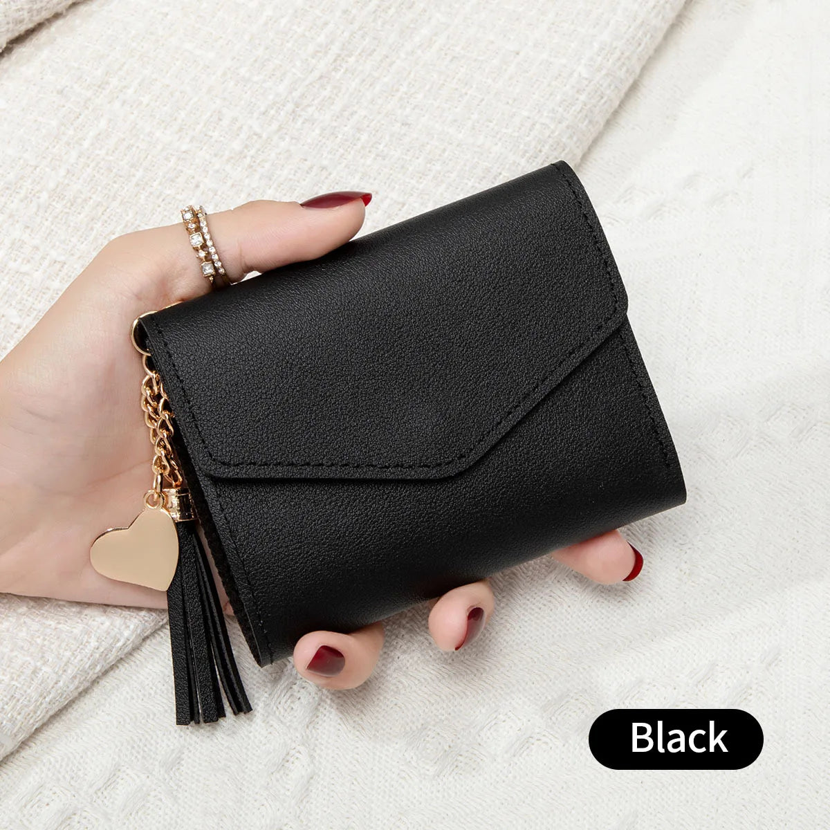 Nuovo portafoglio compatto da donna con pochette Portamonete ultrasottile portatile in pelle PU con porta carte di credito con nappa Portafoglio corto da donna