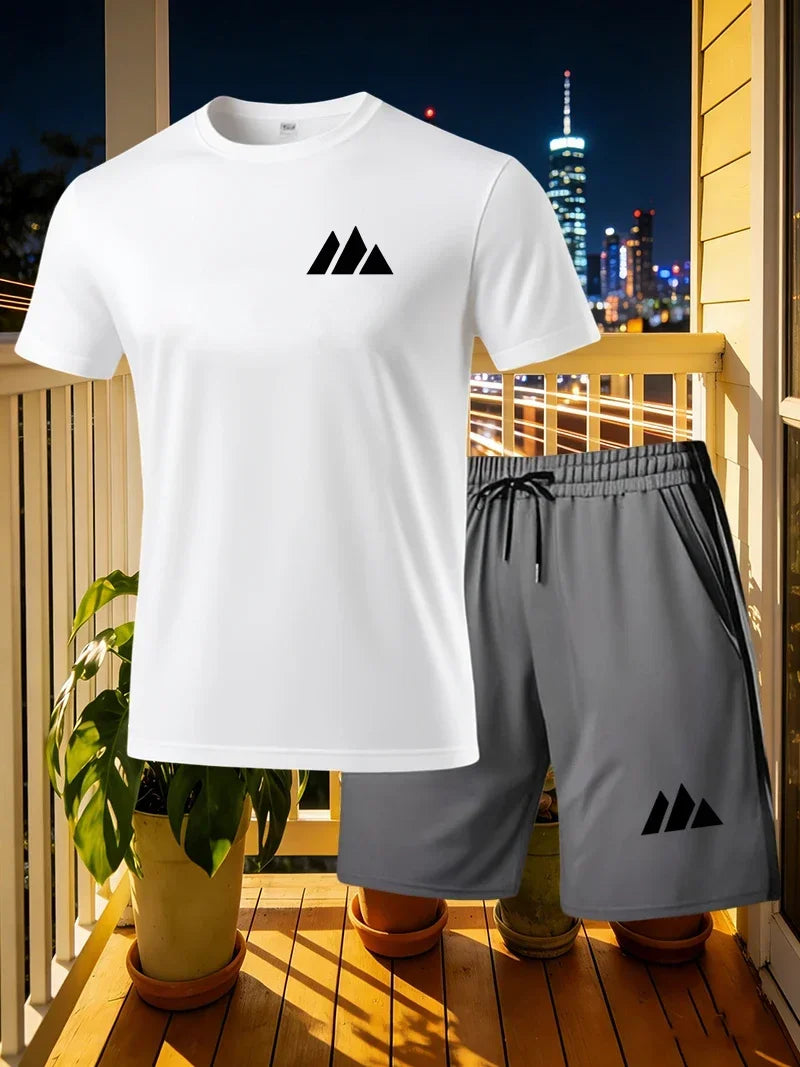 Set Estivo da Uomo: T-shirt a Maniche Corte ad Asciugatura Rapida e Pantaloncini, Completo Sportivo Urbano alla Moda per Corsa