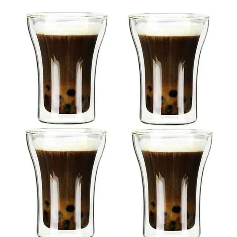 JUSTINLAU 1/2/4 Pezzi Tazza da Caffè in Vetro a Doppia Parete, Bicchiere Trasparente Termoisolante per Acqua, Tazza per Colazione, Bicchiere per Bevande Fredde, Boccale da Birra