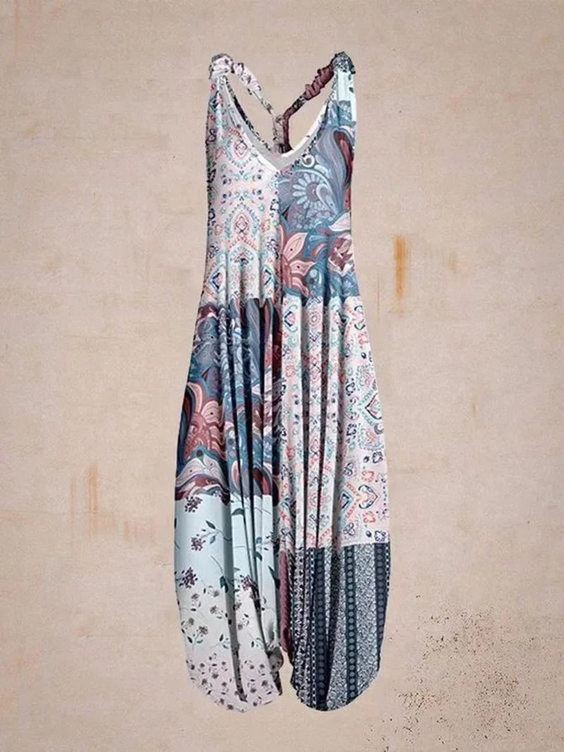 Tuta generale allentata bohémien a gamba larga Mandala etnico Stampa paisley vintage Pagliaccetti da donna Tutina harem senza schienale