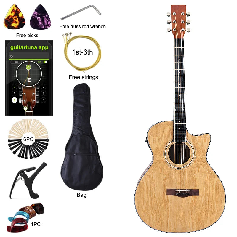 Chitarra elettrica acustica a corpo sottile Chitarra per principianti con Gig Bag gratuito Corda libera Colore bianco naturale Sunburst nero