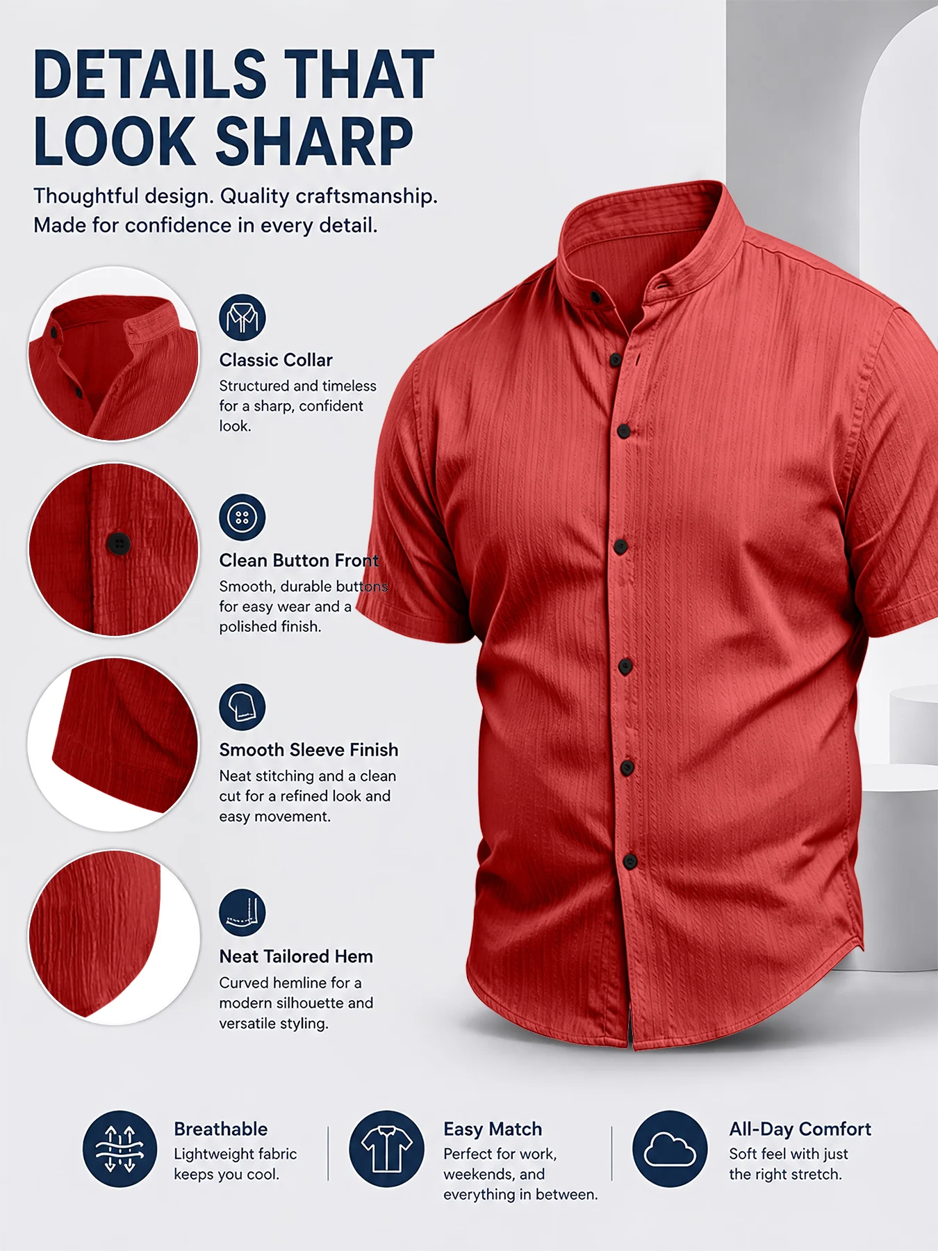 Camicia Casual da Uomo Taglie Forti 2XL-6XL Estiva Traspirante a Maniche Corte con Bottoni per Vacanze al Mare in Tessuto Morbido Testurizzato Vestibilità Ampia