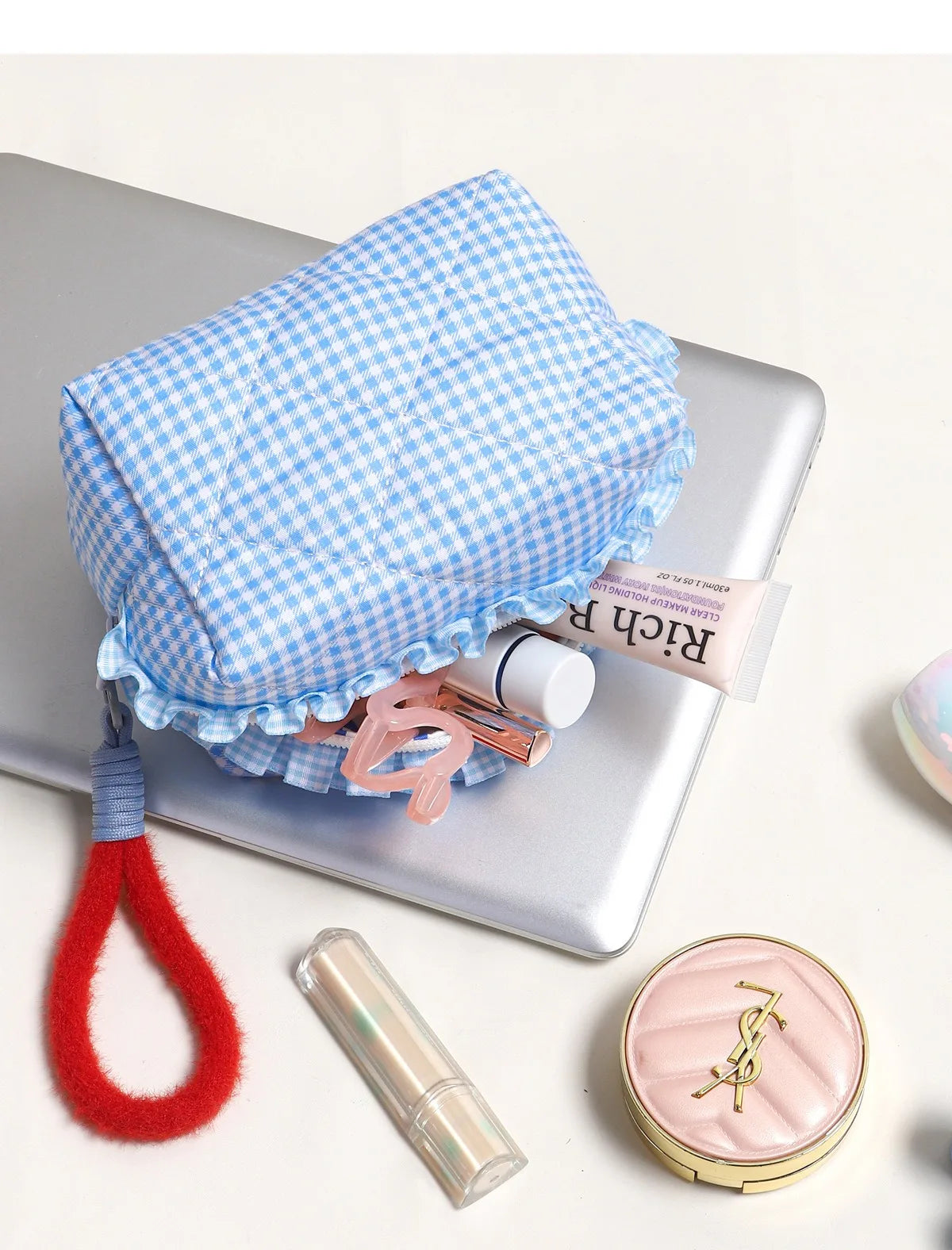 Borsa cosmetica personalizzata con griglia fresca giapponese e coreana, custodia semplice per trucco di grande capacità, borsa di bellezza di alta qualità