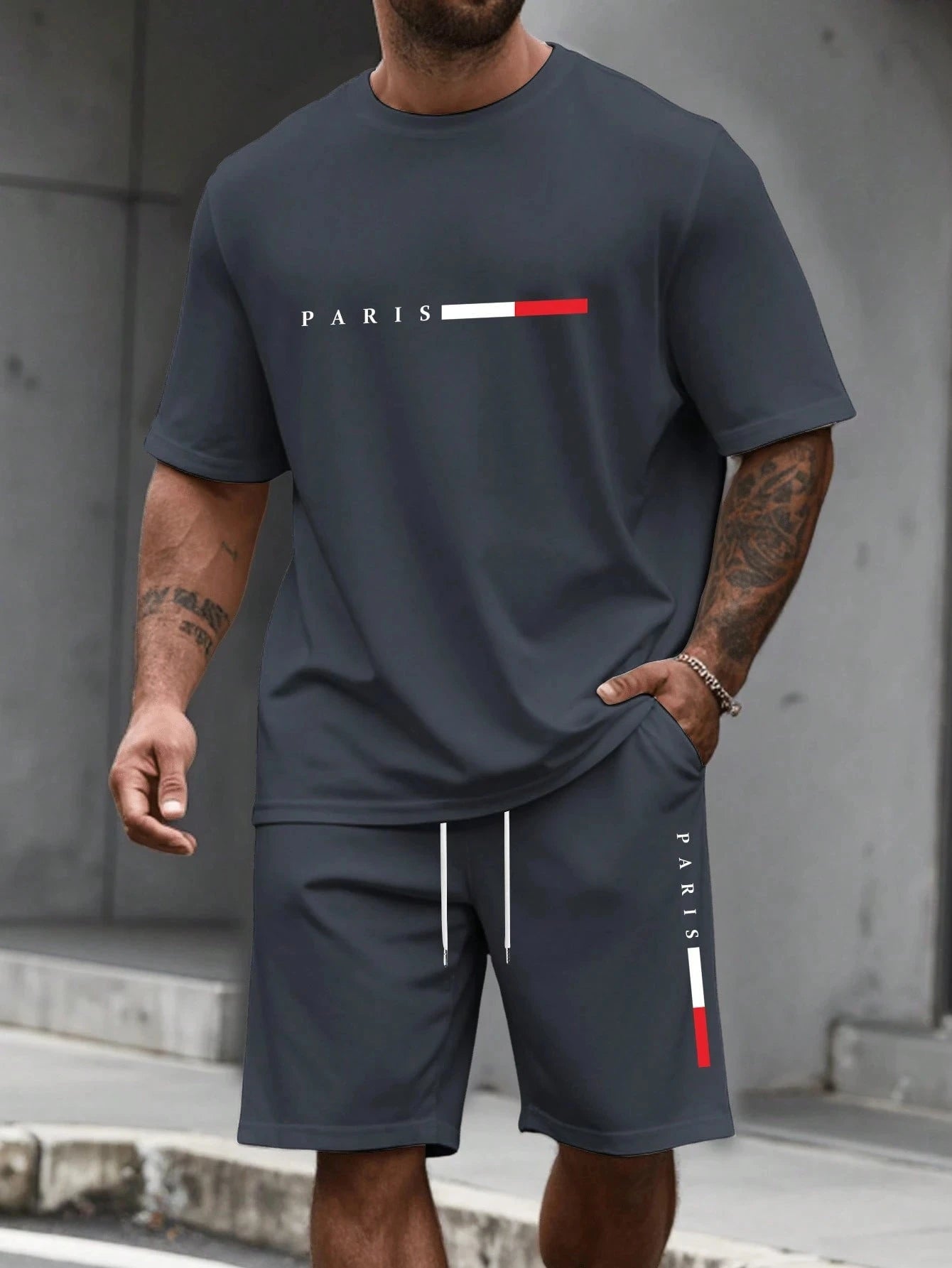 Tuta da uomo 2 pezzi  Camicia a maniche corte con scollo a O Pantaloncini Set Tuta da corsa da uomo T-shirt taglie forti Abbigliamento uomo T-shirt estiva