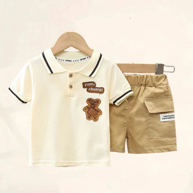 Set di Abbigliamento per Neonato Maschio, T-shirt+Pantaloncini, Completo Estivo per Bambini, Outfit con Cartoni Animati, Set per Neonati e Bambini Piccoli