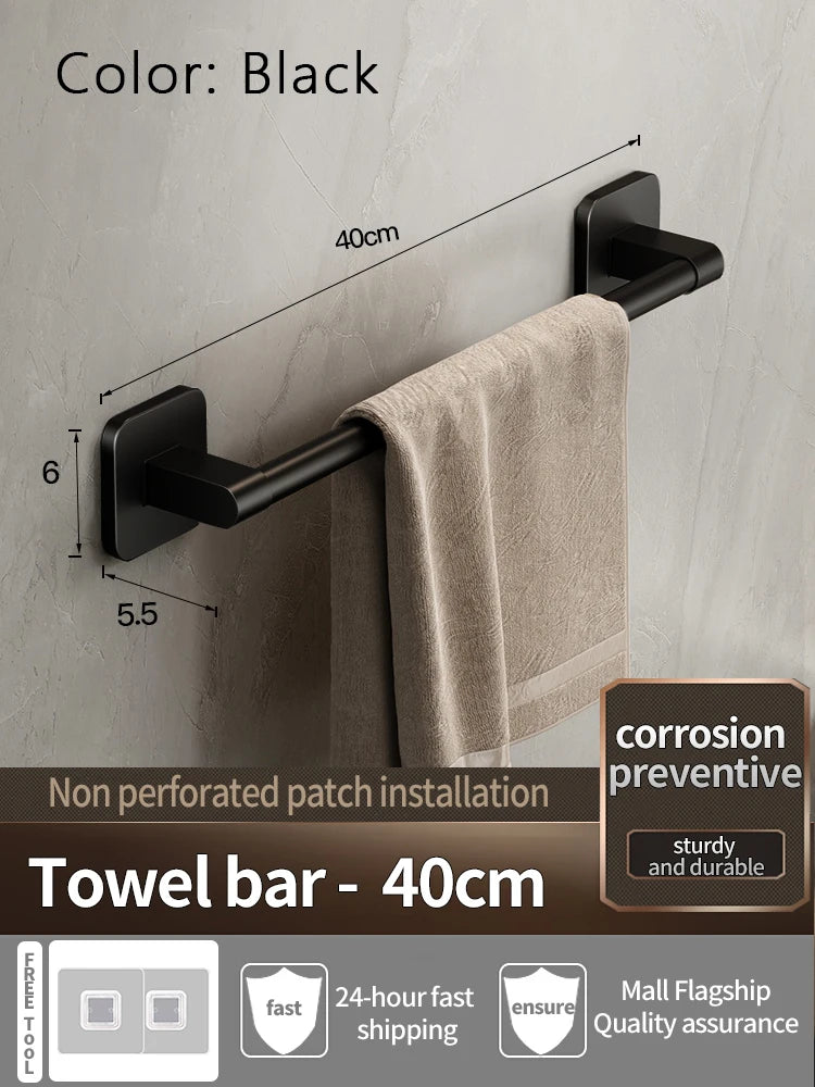 Bathroom Towel Holde Without Drilling Bathroom Black Towel Rack Towel Bar Self-Adhesive Bathroom Towel Rack Towel Rail