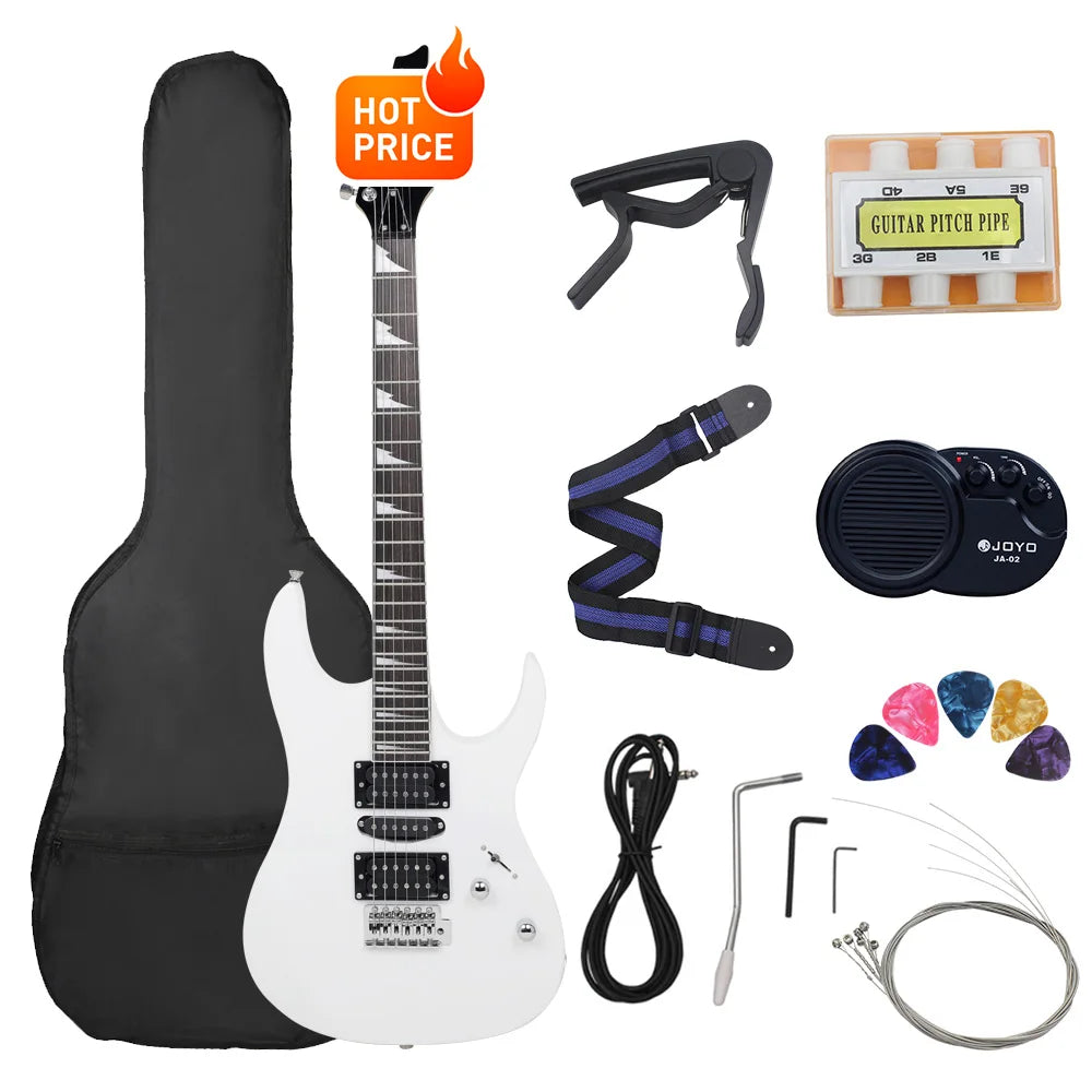Chitarra elettrica a 6 corde 24 tasti Chitarra elettrica con corpo in acero Guitarra con altoparlante per borsa Parti e accessori per chitarra necessari