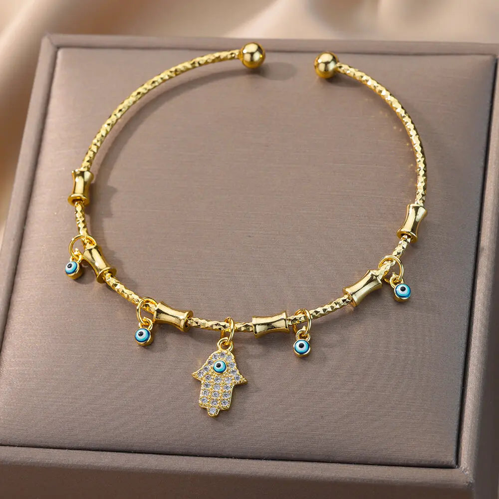 Bracciale mano malocchio per donna Bracciale in zircone in acciaio inossidabile Bracciale turco fortunato Coppia di gioielli di lusso pulsaras bijouxfemme