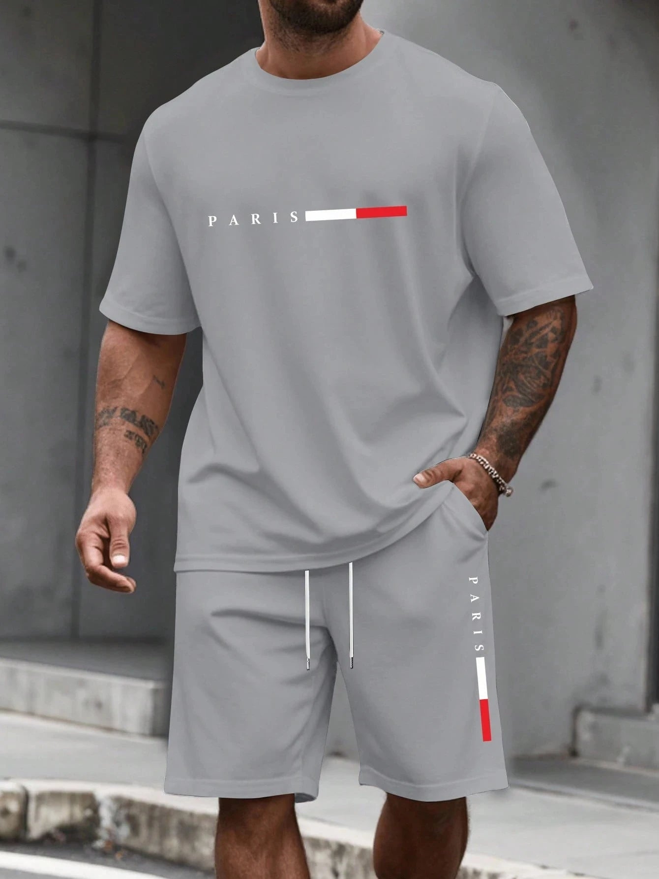 Tuta da uomo 2 pezzi  Camicia a maniche corte con scollo a O Pantaloncini Set Tuta da corsa da uomo T-shirt taglie forti Abbigliamento uomo T-shirt estiva