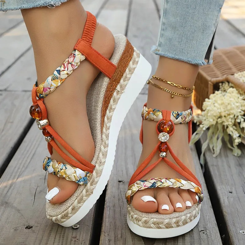 Nuovi Sandali Estivi con Zeppa per Donne, Scarpe Leggere con Punta Aperta, Comode con Fascia Elastica, Sandali con Tacco Alto e Piattaforma