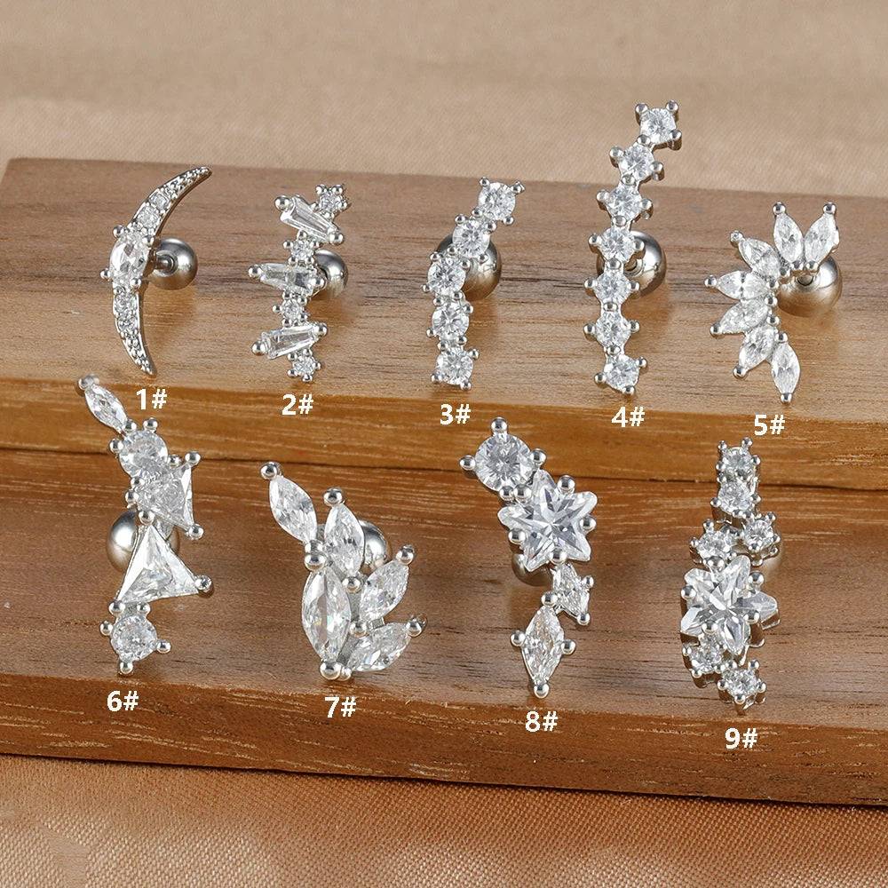 1PC 316L Geometria dell'acciaio inossidabile Orecchini con perno per le donne Moda Star Moon Lobe Daith Helix Cartilagine Orecchino Gioielli penetranti