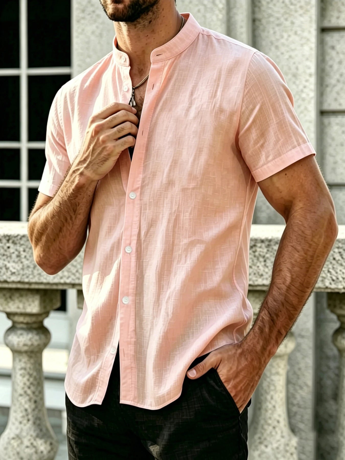 Camicia casual da uomo: morbida, comoda ed elegante in tinta unita. Adatto per il beach volley hawaiano, disponibile nella taglia media