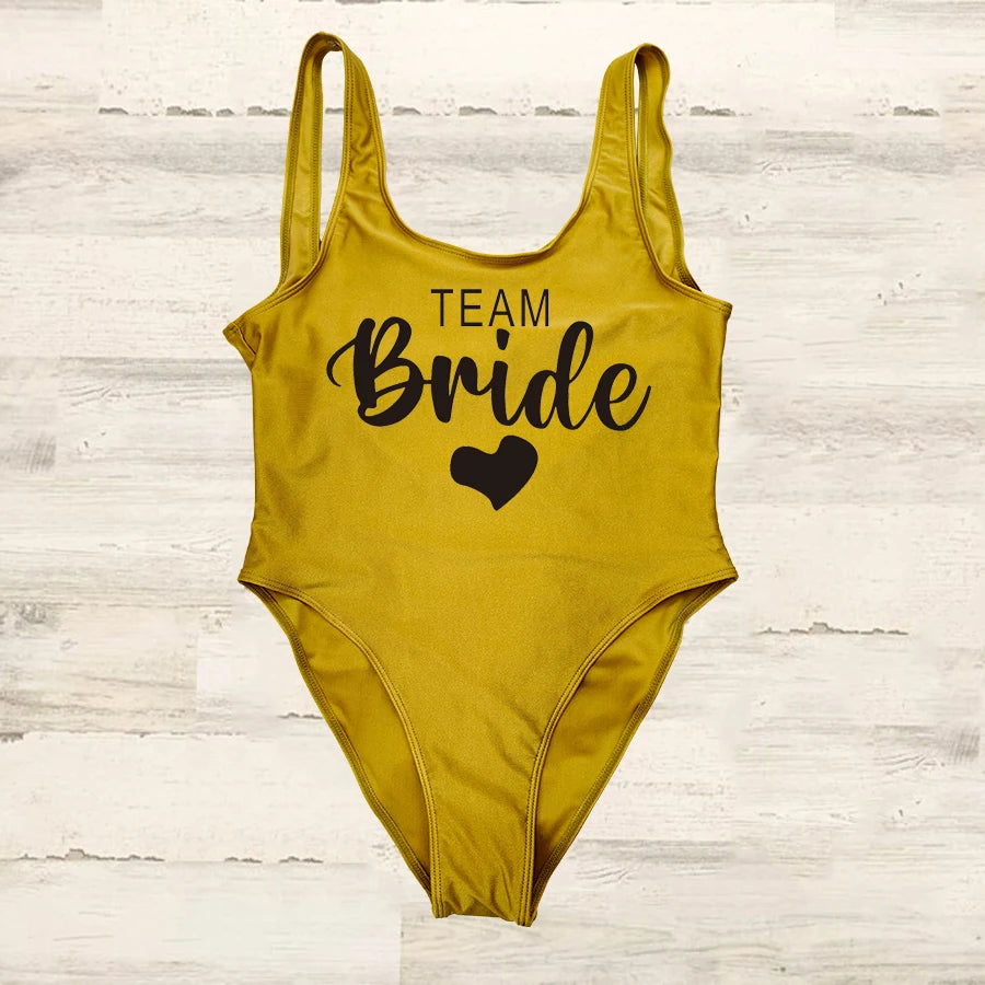 S-3XL costume da bagno intero donna Team Bride Summer Swimwear Higt Cut Low Back costume da bagno addio al celibato costume da bagno Beachwear