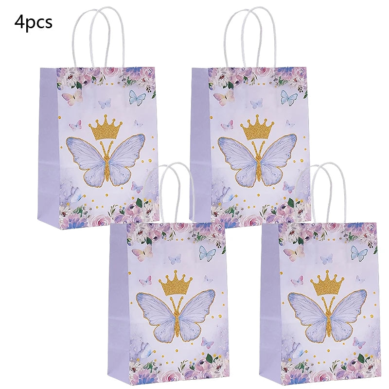 Decorazione per feste con farfalla viola, piatti di carta usa e getta, tovaglioli, tazze, set di stoviglie in paglia per la festa di compleanno con farfalla