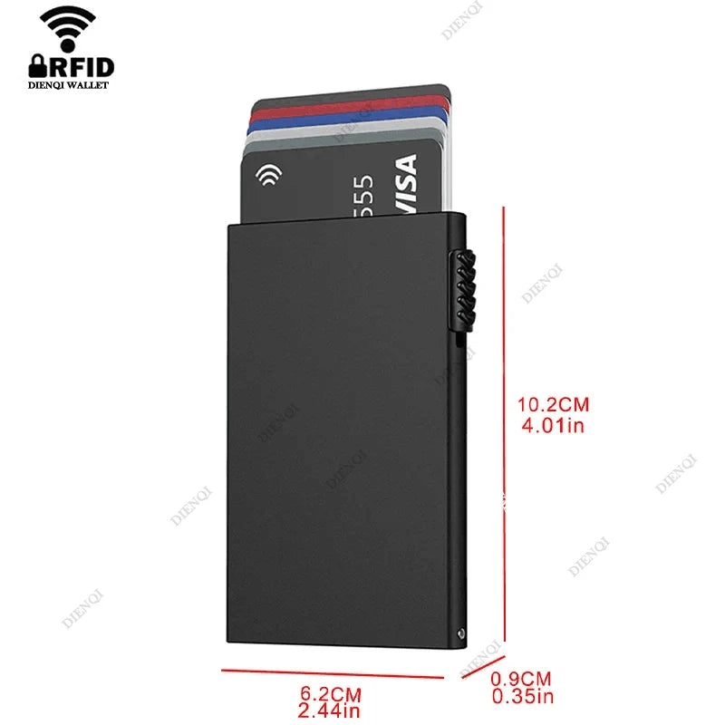 Portafoglio intelligente Rfid Porta carte di credito Portafogli da donna sottili e sottili in metallo Portafoglio minimalista pop-up Piccola borsa nera Vallet in metallo