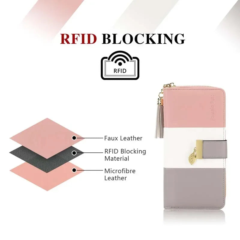 Pomelo Il miglior portafoglio da donna in tinta unita: cinturino da polso con pochette multi-carta in vera pelle con blocco RFID