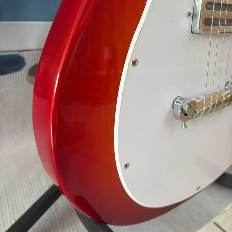 Chitarra elettrica rossa con pickguard bianco, corpo in legno massello, per destrorsi, per musica rock, spedizione gratuita