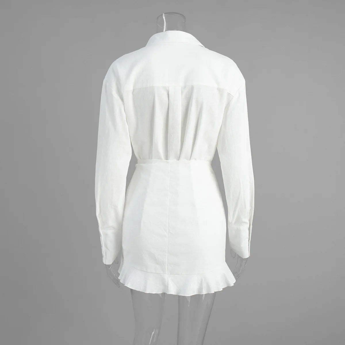 Abito chemisier casual da donna tinta unita con lacci, estivo, con risvolto, maniche lunghe, bottoni, mini abito plissettato, copricostume da spiaggia, outfit per vacanze 2026