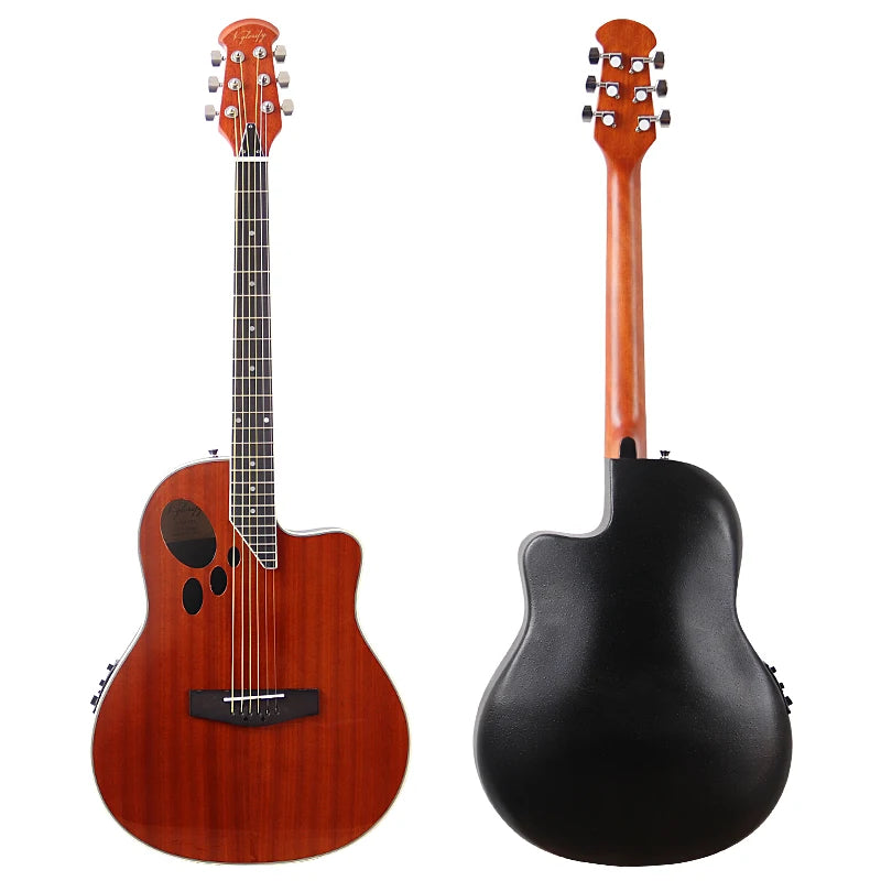 Chitarra acustica elettrica 6 corde con retro rotondo modello Ovation Marrone Chitarra acustica da 41 pollici con design tagliato Chitarra folk elettrica