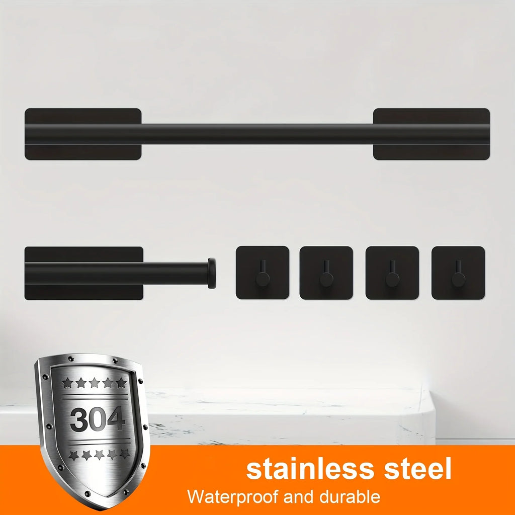 6pcs Stainless Steel Bathroom Accessory Set No-Drill Towel Rack Tissue Holder And Hooks Combo for Bathroom Organizer and Storage