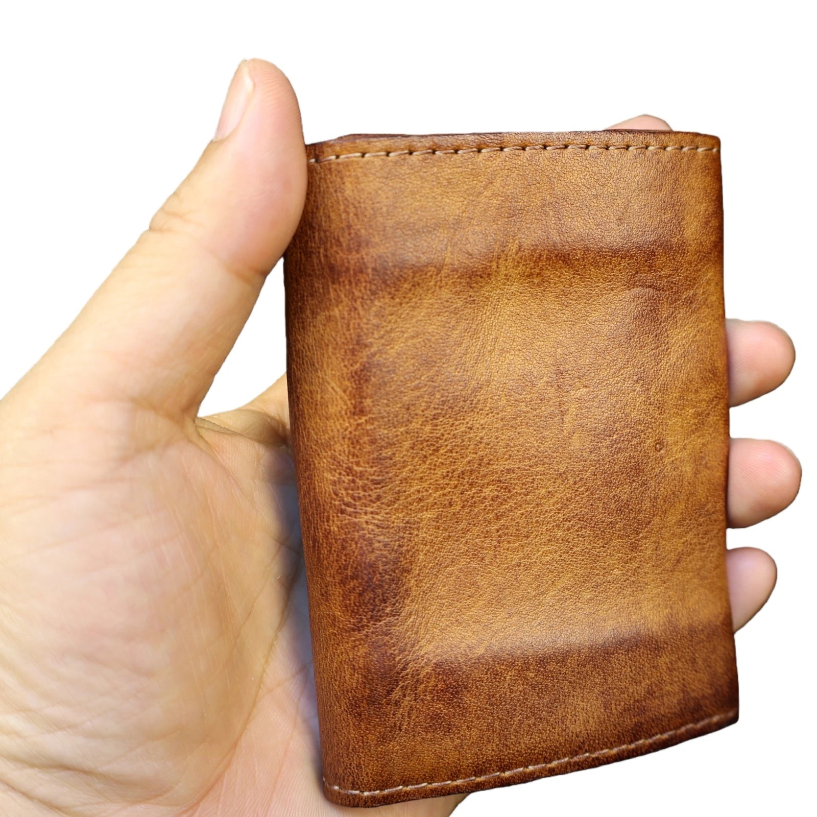 Portafoglio in vera pelle di vacchetta per uomo donna Portafogli da uomo corti corti vintage fatti a mano Porta carte compatto Portamonete in pelle
