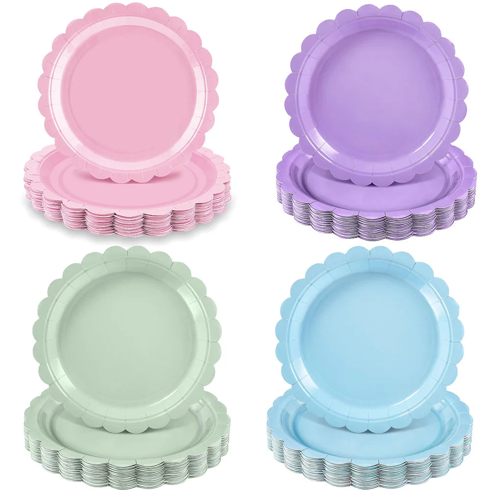Piatti per feste usa e getta a forma di petalo viola chiaro blu da 7/9 pollici Ragazze Rosa Decorazione di compleanno per matrimoni Forniture per feste per baby shower