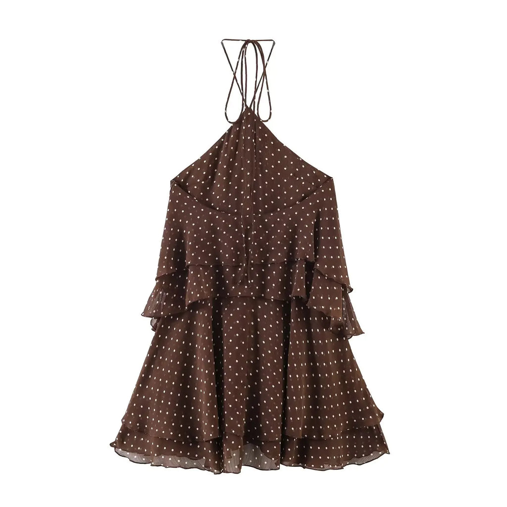 Nuovo Abito Estivo da Donna 2026, Elegante Vestito Chic con Collo a Cascata, Mini Abito Comodo a Pois per Feste e Balli