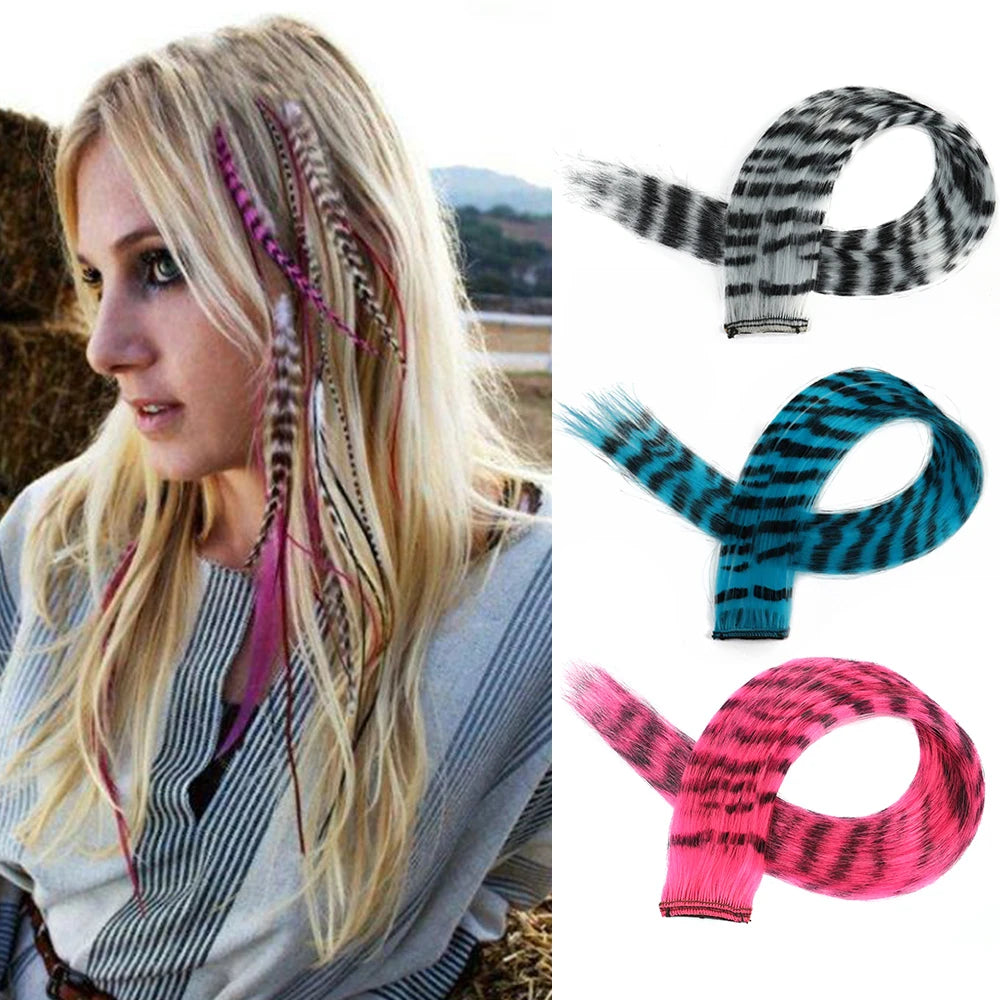 Extension per capelli sintetici 18 "lungo dritto da donna clip ad alta temperatura nell'estensione dei capelli parrucchino parrucca di piume blu rosa colorata