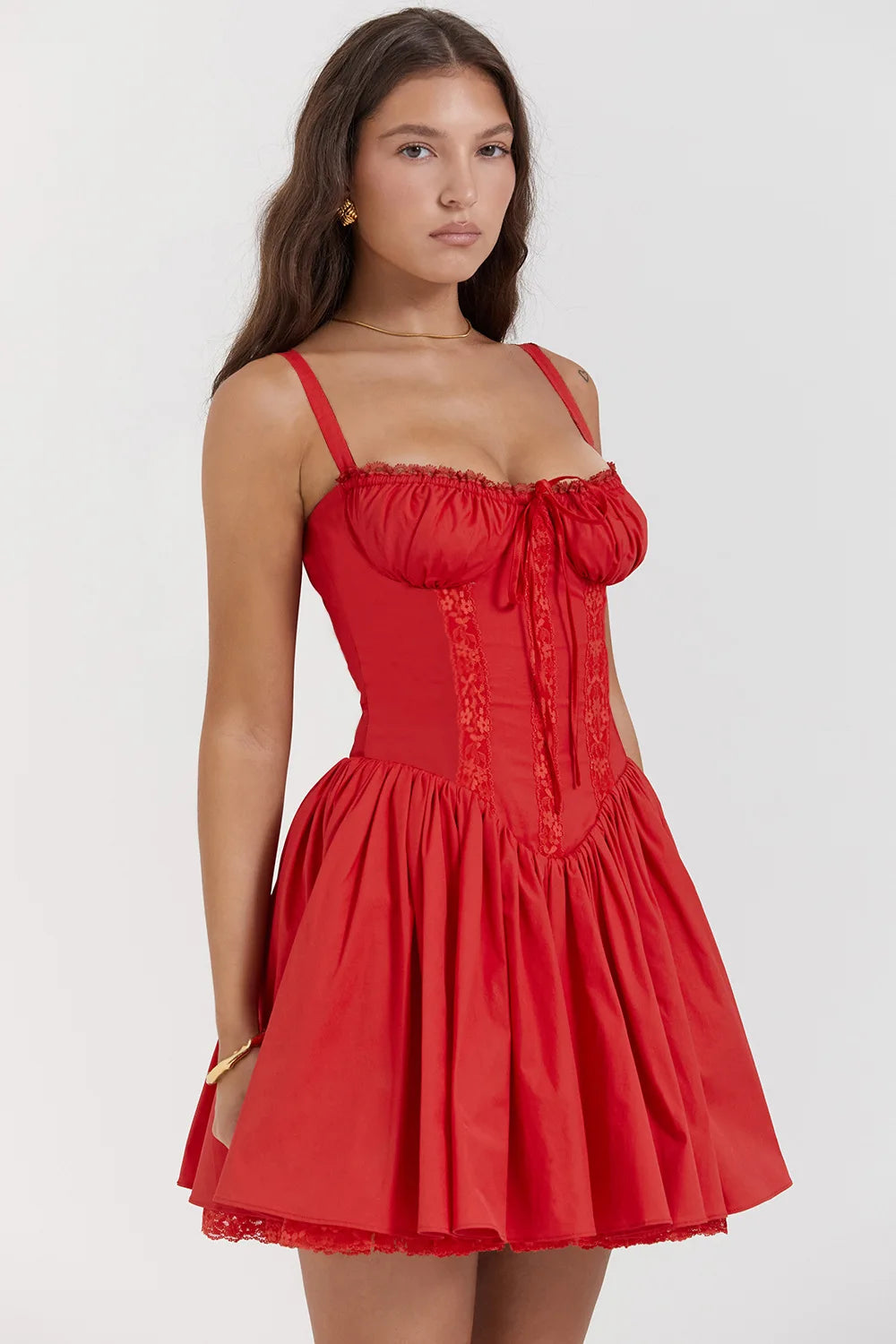 Mini Abito Estivo da Donna Elegante in Pizzo Floreale con Corsetto, Vestito Casual Corto Bianco Giallo Rosso Blu