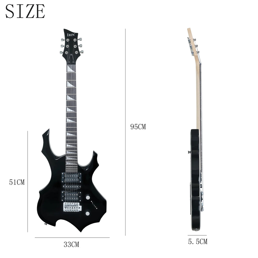 IRIN Flame Set elettrico nero 24 tasti Chitarra elettrica con manico in acero con plettri Tracolla per amplificatore Linea di collegamento Accessori per chitarra