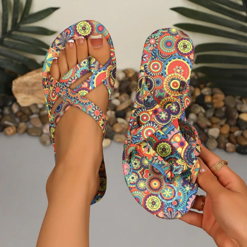 Pantofole da donna Scarpe stile bohémien alla moda per donna Sandali estivi comodi con punta aperta Pantofole da spiaggia di grandi dimensioni Scivoli da donna