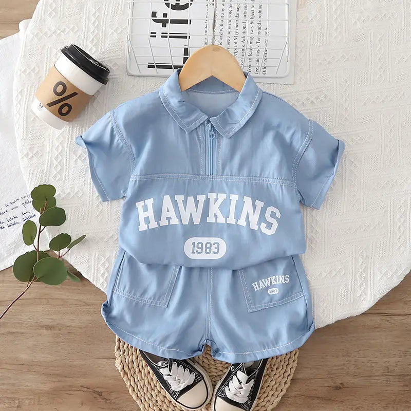 Abbigliamento Estivo in Cotone per Bambini, Set 2 Pezzi con Camicia in Denim e Pantaloncini, Tuta alla Moda per Bambini 0-5 Anni