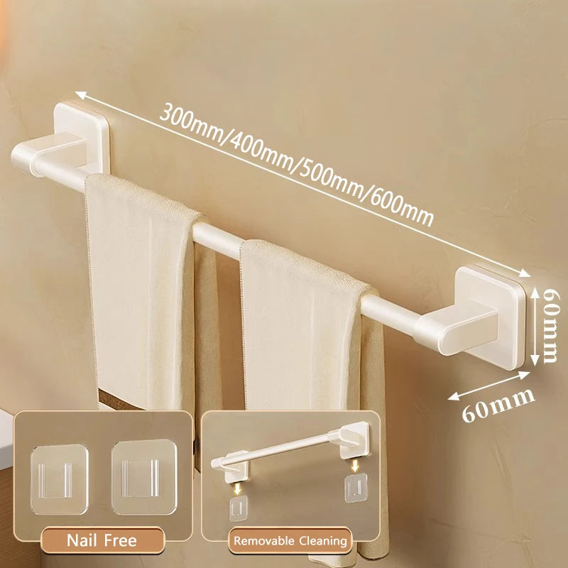 Bathroom Towel Rack Punch Free Black White Grey Bath Towel Rack Self-Adhesive Towel Bar Bathroom Kitchen Hardware Accessories