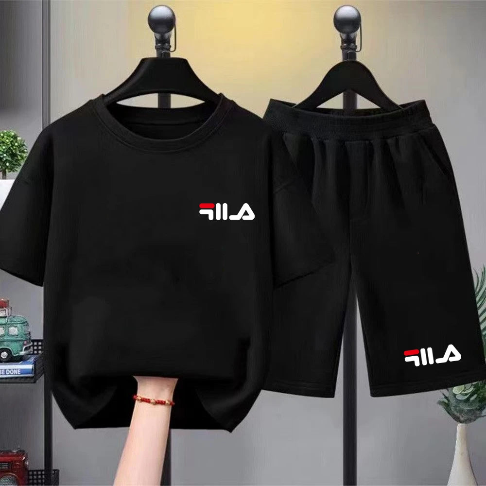 Set Estivo di Marca: T-shirt Bianca + Pantaloncini, Nuovo Abbigliamento per Bambini 3-12 Anni, Completo Sportivo Casual a Maniche Corte