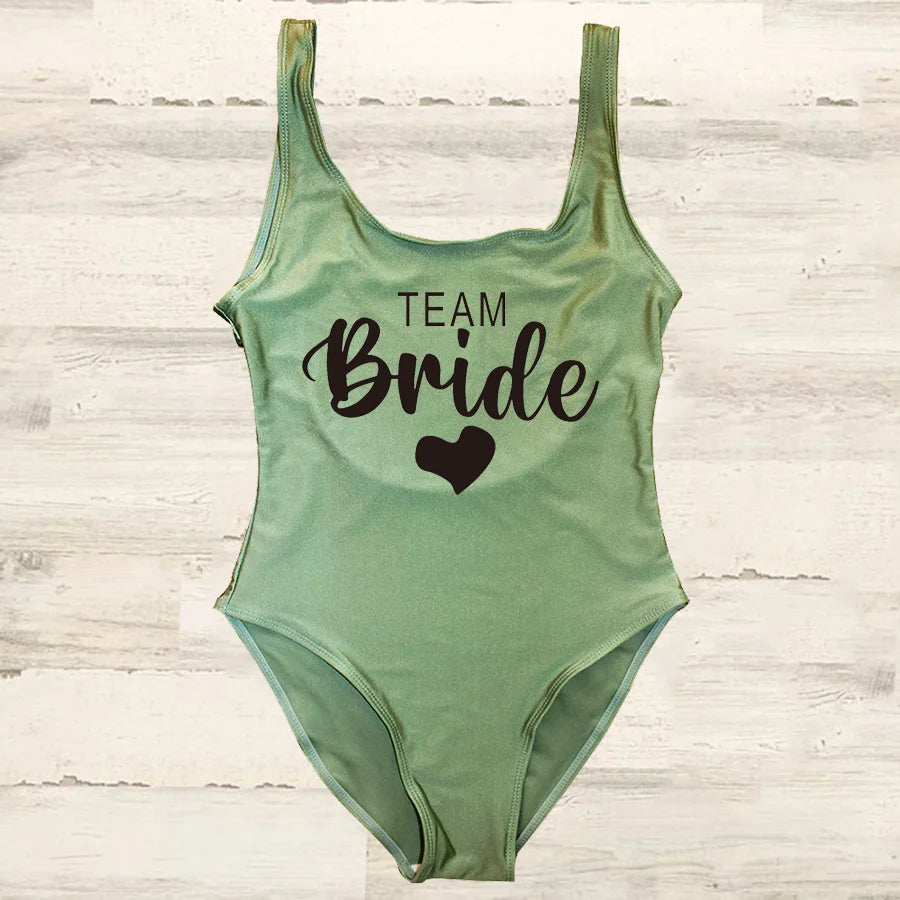 S-3XL costume da bagno intero donna Team Bride Summer Swimwear Higt Cut Low Back costume da bagno addio al celibato costume da bagno Beachwear