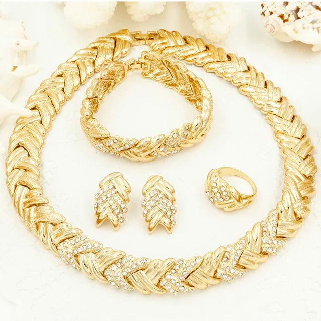 Fashion Bridal Dubai Gold Color Jewelry Sets for Women Costume Necklace Earrings Nigerian Wedding African Jewellery Set